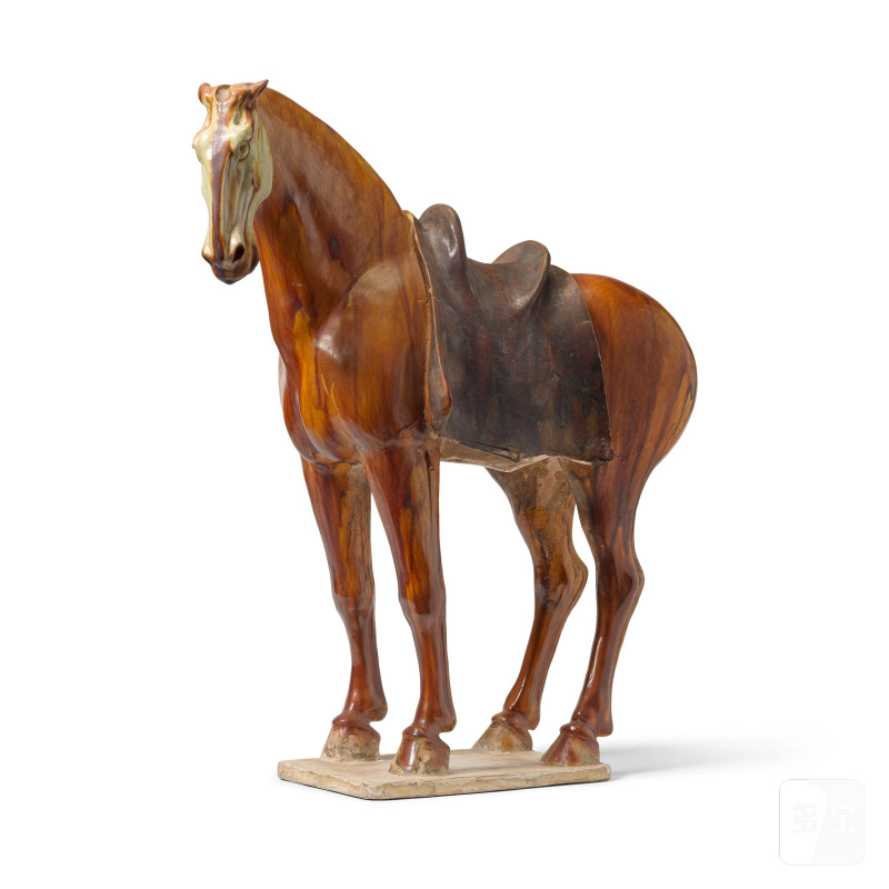 唐 褐釉馬 | A LARGE AMBER AND BROWN-GLAZED POTTERY HORSE - 图1
